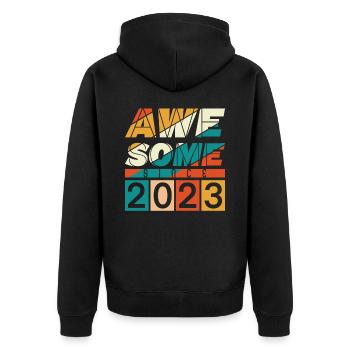 2023 Geboren Geburtstag Geburtsjahr Vintage - Unisex Premium Bio Zip Hoodie - Schwarz - Hinten - Nico (187cm)