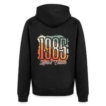 1985 Année de naissance Anniversaire Année de construction Vintage Rétro - Veste à capuche bio Premium Unisexe - noir - Dos - Nico (187cm)