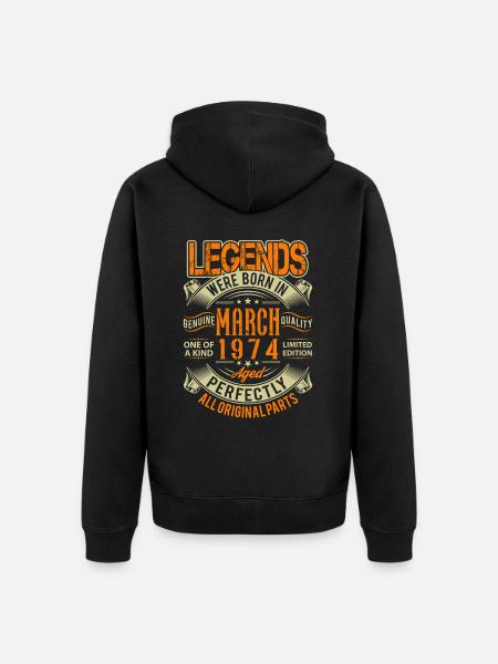1974 March Birthday Legend - Unisex Premium Organic Zip Hoodie - black