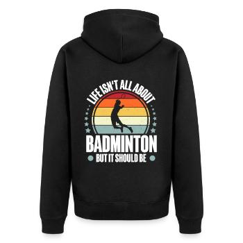 Badminton - Unisex Premium Bio Zip Hoodie - Schwarz - Hinten - Nico (187cm)