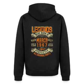 1967 März Geburtstag Legende - Unisex Premium Bio Zip Hoodie - Schwarz - Hinten - Nico (187cm)