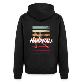 Handball Handballer - Unisex Premium Bio Zip Hoodie - Schwarz - Hinten - Nico (187cm)