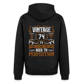 74th Birthday Vintage Retro - Unisex Premium Organic Zip Hoodie - black - Back - Nico (187cm)