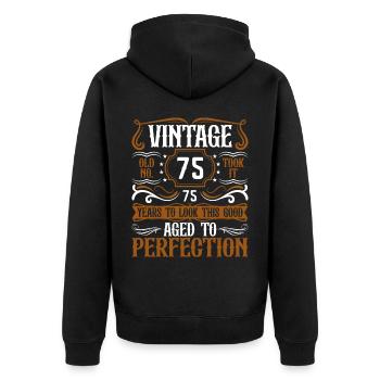 75th Birthday Vintage Retro - Unisex Premium Organic Zip Hoodie - black - Back - Nico (187cm)