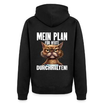 Mein Plan Für Heute Durchhalten! - Unisex Premium Bio Zip Hoodie - Schwarz - Hinten - Nico (187cm)