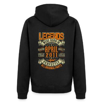 2011 April Geburtstag Legende - Unisex Premium Bio Zip Hoodie - Schwarz - Hinten - Nico (187cm)