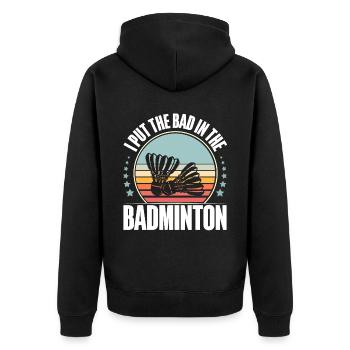 Badminton - Unisex Premium Bio Zip Hoodie - Schwarz - Hinten - Nico (187cm)