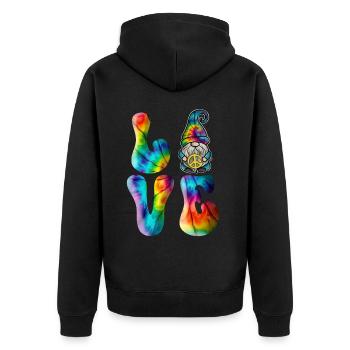 Gnome Love Peace Tie Dye - Unisex Premium Bio Zip Hoodie - Schwarz - Hinten - Nico (187cm)