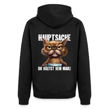 Hauptsache Du Hälst Dein Maul - Unisex Premium Bio Zip Hoodie - Schwarz - Hinten - Nico (187cm)