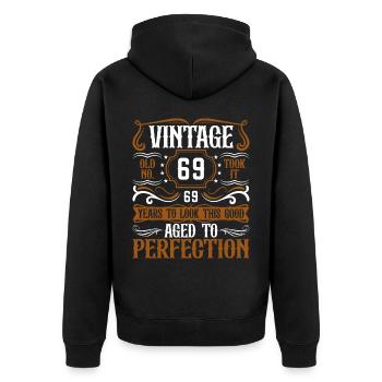 69e anniversaire Vintage Rétro - Veste à capuche bio Premium Unisexe - noir - Dos - Nico (187cm)
