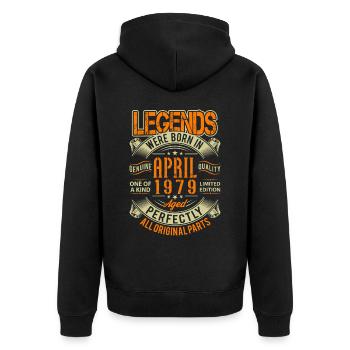 1979 Légende de l’anniversaire d’avril - Veste à capuche bio Premium Unisexe - noir - Dos - Nico (187cm)