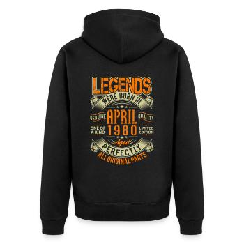 1980 April Geburtstag Legende - Unisex Premium Bio Zip Hoodie - Schwarz - Hinten - Nico (187cm)