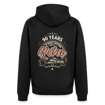 90. Geburtstag Retro Vintage Of Being Awesome - Unisex Premium Bio Zip Hoodie - Schwarz - Hinten - Nico (187cm)