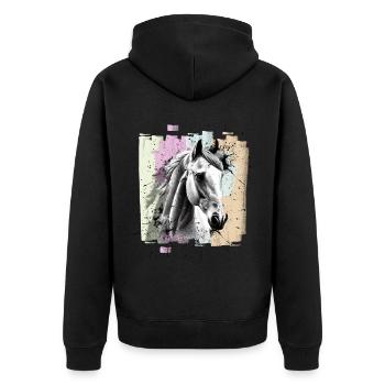 Horse - Unisex Premium Organic Zip Hoodie - black - Back - Nico (187cm)