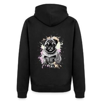 Mops Hund - Unisex Premium Bio Zip Hoodie - Schwarz - Hinten - Nico (187cm)