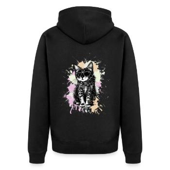 Coole Katze Mit Sonnenbrille - Unisex Premium Bio Zip Hoodie - Schwarz - Hinten - Nico (187cm)