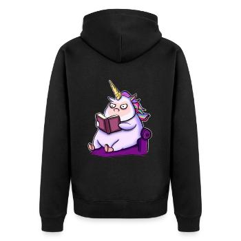 Einhorn Lesen Buch Bücher - Unisex Premium Bio Zip Hoodie - Schwarz - Hinten - Nico (187cm)