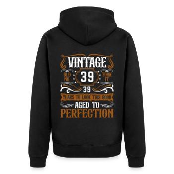 39e anniversaire Vintage Rétro - Veste à capuche bio Premium Unisexe - noir - Dos - Nico (187cm)