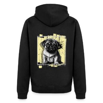 Mops Hund - Unisex Premium Bio Zip Hoodie - Schwarz - Hinten - Nico (187cm)