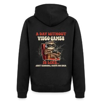Gamer Gaming Faultier Lustig - Unisex Premium Bio Zip Hoodie - Schwarz - Hinten - Nico (187cm)
