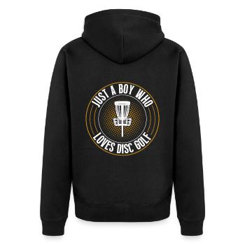 Discgolf Disc Golf - Unisex Premium Bio Zip Hoodie - Schwarz - Hinten - Nico (187cm)