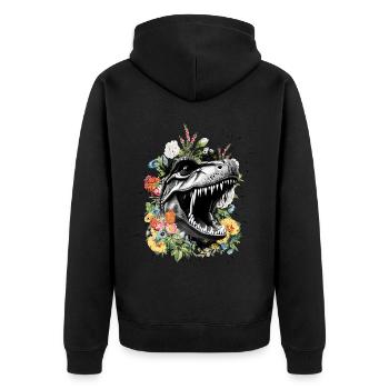 T Rex - Unisex Premium Organic Zip Hoodie - black - Back - Nico (187cm)