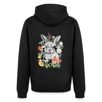 Rabbit Rabbit Flowers - Unisex Premium Organic Zip Hoodie - black - Back - Nico (187cm)