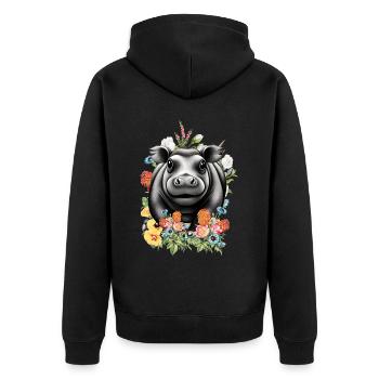 Nilpferd Blumen - Unisex Premium Bio Zip Hoodie - Schwarz - Hinten - Nico (187cm)