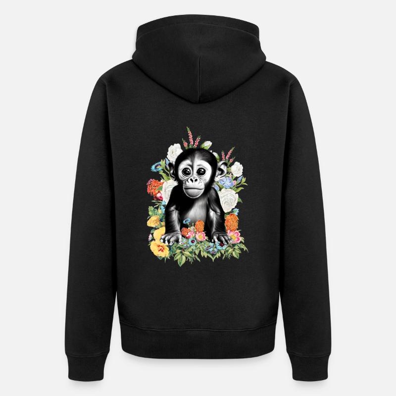 Affe Blumen - Unisex Premium Bio Zip Hoodie - Schwarz