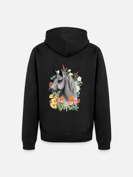 Pferd Blumen - Unisex Premium Bio Zip Hoodie - Schwarz