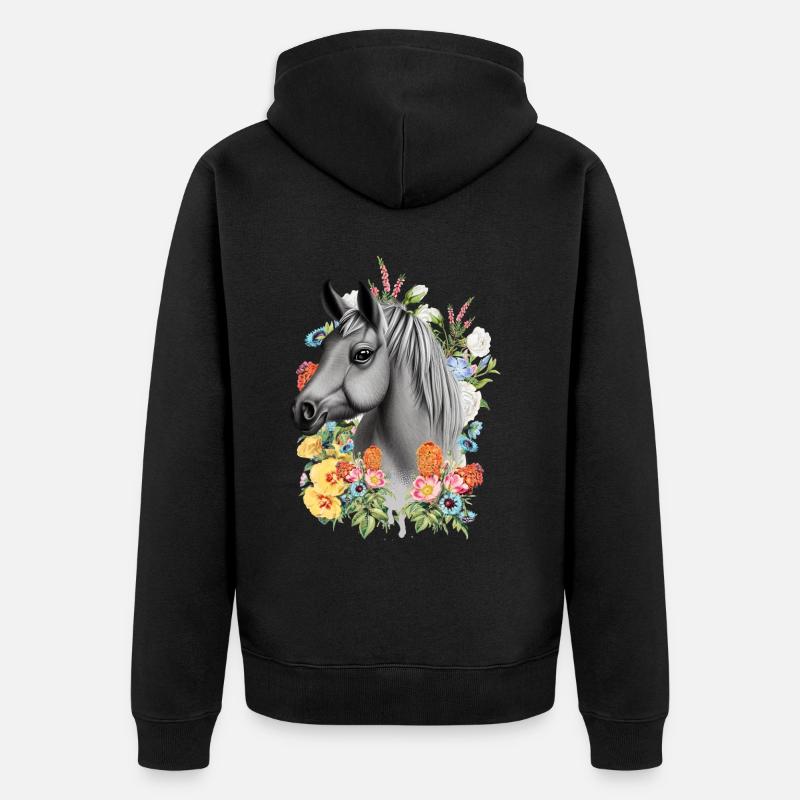 Pferd Blumen - Unisex Premium Bio Zip Hoodie - Schwarz