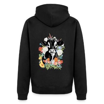 Kuh Blumen - Unisex Premium Bio Zip Hoodie - Schwarz - Hinten - Nico (187cm)