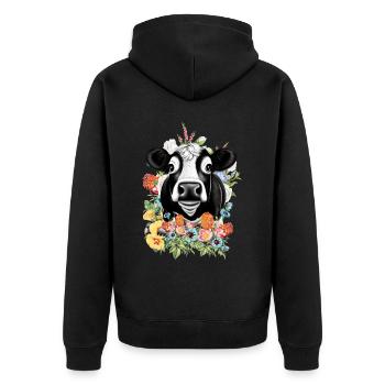 Kuh Blumen - Unisex Premium Bio Zip Hoodie - Schwarz - Hinten - Nico (187cm)