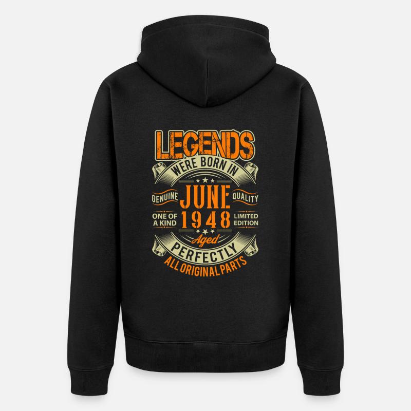 1948 Juin Birthday Legend - Veste à capuche bio Premium Unisexe - noir