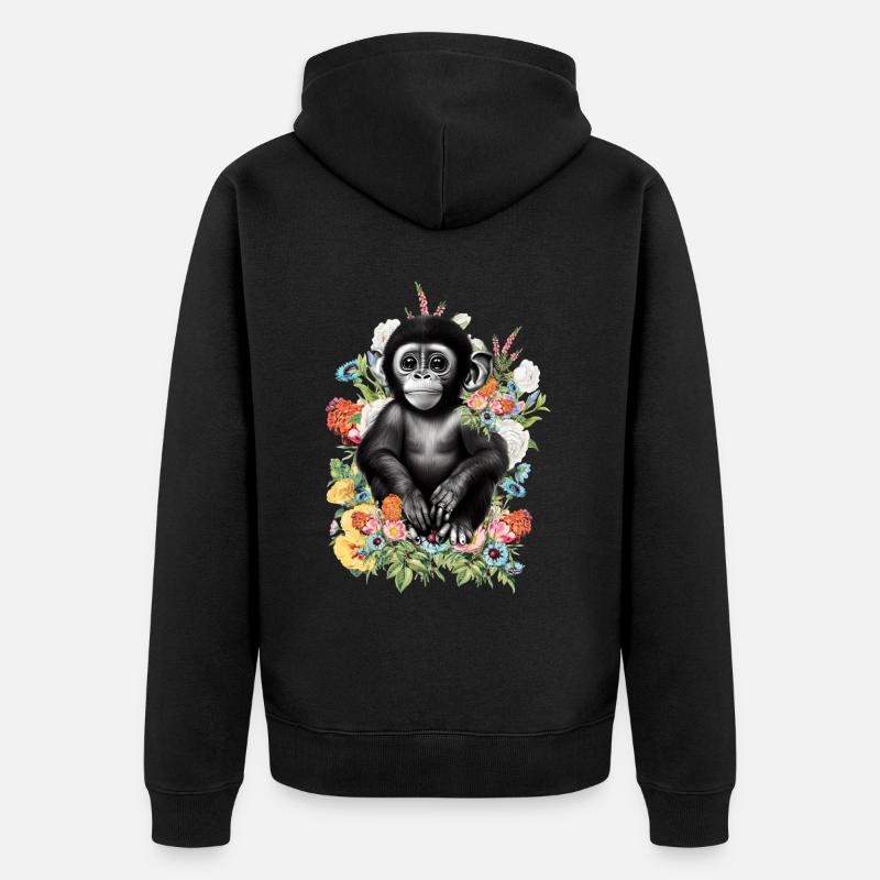 Affe Blumen - Unisex Premium Bio Zip Hoodie - Schwarz