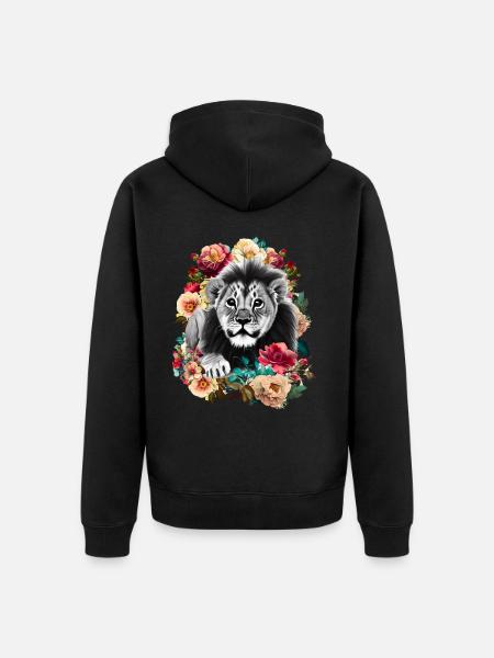 Lion Flowers - Unisex Premium Organic Zip Hoodie - black