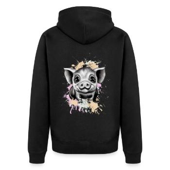 Schwein - Unisex Premium Bio Zip Hoodie - Schwarz - Hinten - Nico (187cm)