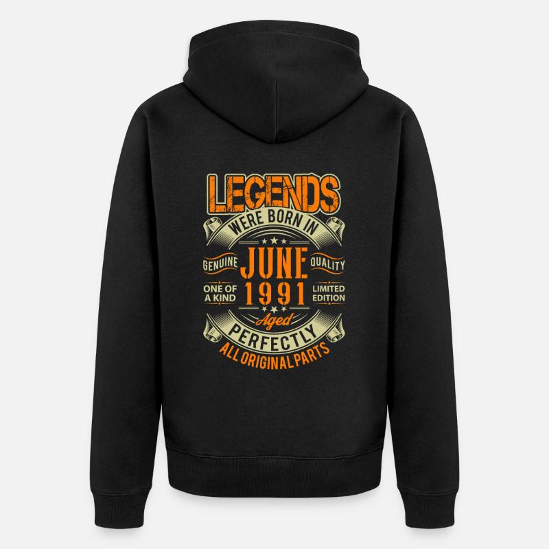 1991 Juin Birthday Legend - Veste à capuche bio Premium Unisexe - noir