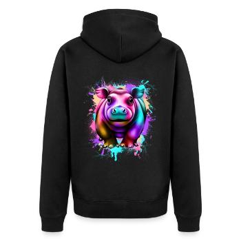 Nilpferd - Unisex Premium Bio Zip Hoodie - Schwarz - Hinten - Nico (187cm)