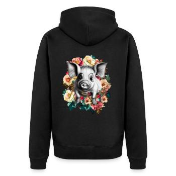 Schwein - Unisex Premium Bio Zip Hoodie - Schwarz - Hinten - Nico (187cm)