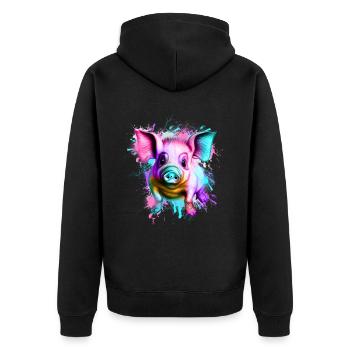 Schwein - Unisex Premium Bio Zip Hoodie - Schwarz - Hinten - Nico (187cm)