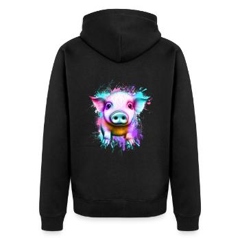 Schwein - Unisex Premium Bio Zip Hoodie - Schwarz - Hinten - Nico (187cm)