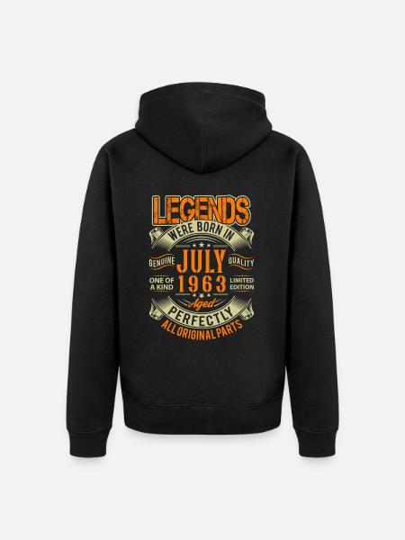 1963 July Birthday Legend - Unisex Premium Organic Zip Hoodie - black