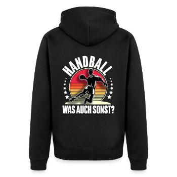 Handball Handballer - Unisex Premium Bio Zip Hoodie - Schwarz - Hinten - Nico (187cm)