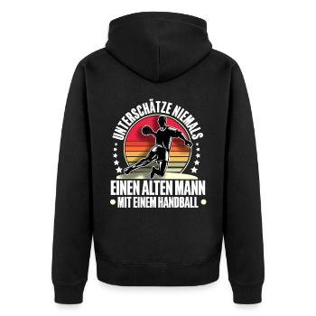 Handball Handballer - Unisex Premium Bio Zip Hoodie - Schwarz - Hinten - Nico (187cm)