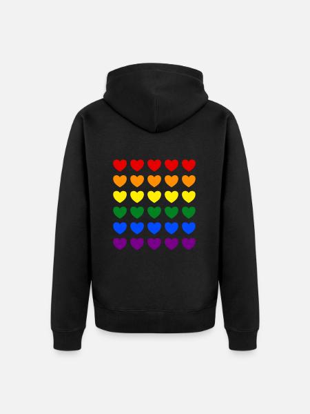 Pride Hearts Rainbow Colors LGBT LGBTQ Gift - Unisex Premium Organic Zip Hoodie - black