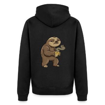 Sloth Coffee - Unisex Premium Organic Zip Hoodie - black - Back - Nico (187cm)