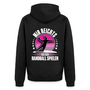 Handball Handballerin - Unisex Premium Bio Zip Hoodie - Schwarz - Hinten - Nico (187cm)