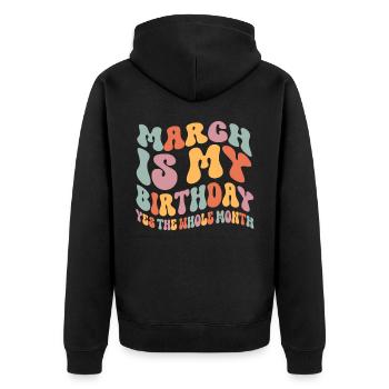 März Geburtstag - Unisex Premium Bio Zip Hoodie - Schwarz - Hinten - Nico (187cm)