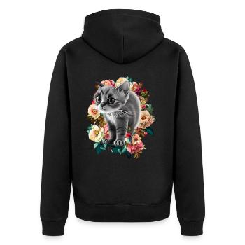 Katze - Unisex Premium Bio Zip Hoodie - Schwarz - Hinten - Nico (187cm)